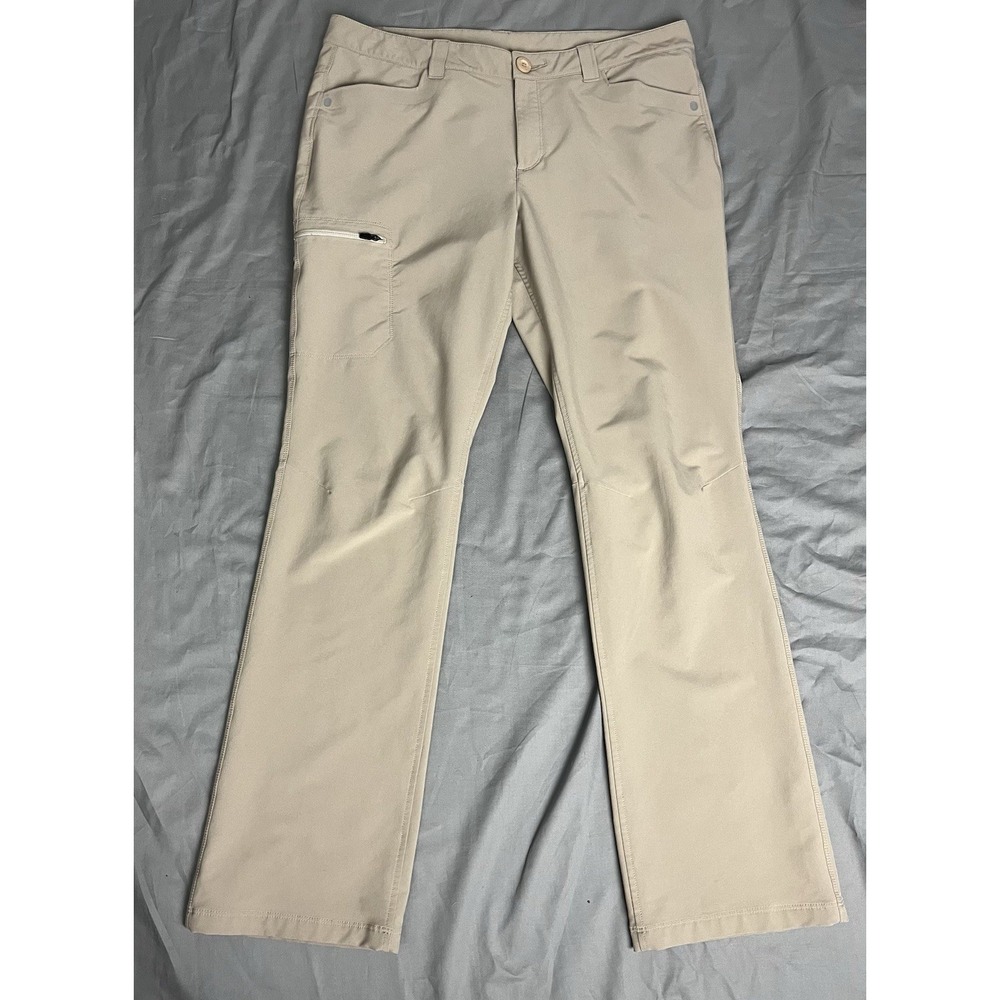 Eddie Bauer Womens 12 Stretch Utility Pants Beige Khaki Zipper Pocket Outdoor